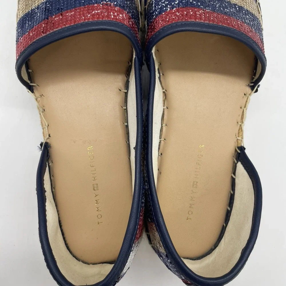 Tommy Hilfiger Womens 6.5 Shoes Flats Corliss‎ 2 American Flag Sequin Espadrille